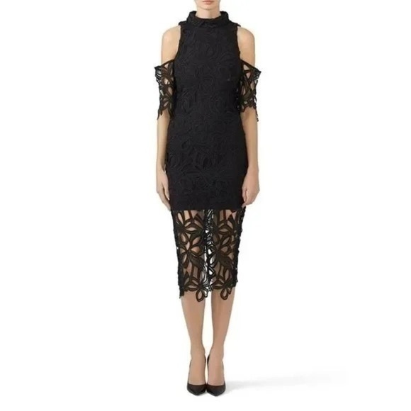 ELLIATT “the sight” black lace midi Black cold shoulder dress - Picture 1 of 13